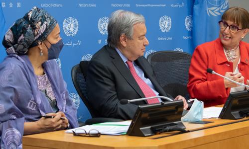 Secretary-General António Guterres briefs press.