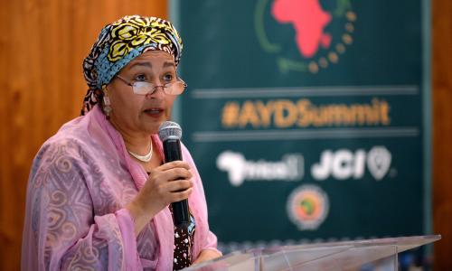 UN Deputy Secretary-General Amina J. Mohammed addressing the Africa Youth Development Summit, in Johannesburg, South Africa. Photo Credits: UN News/Rebecca Hearfield