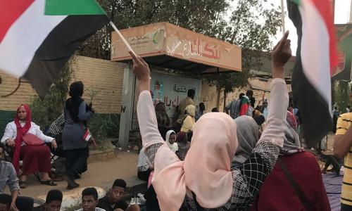 Demonstrators take to the streets in the Sudanese capital, Khartoum on 11 April 2019,