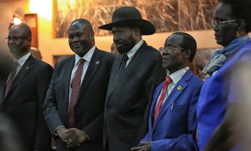 President Salva Kiir with First Vice President Riek Machar and 3 of his 4 Vice Presidents.