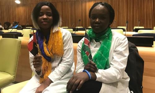 Prise Josphine na Jemima Nsenga ni wakimbizi waliohamia nchi ya tatu Marekani, waliposhiriki hafla ya kukaribisha kupitishwa kwa mkata wa wakimbizi kwenye Umoja wa Mataifa. Picha: UN News/Grece Kaneiya