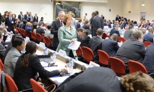 Participants at a ministerial meeting on the margins of the EU-Africa Summit in Brussels.