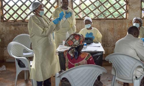 A World Health Organization (WHO) Ebola vaccination team works in Butembo in the Democratic Republic of the Congo in January 2019.