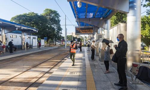 Morning commuters at the train station in Beau Bassin, Mauritius.