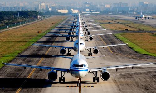 Airplanes waiting for take off.