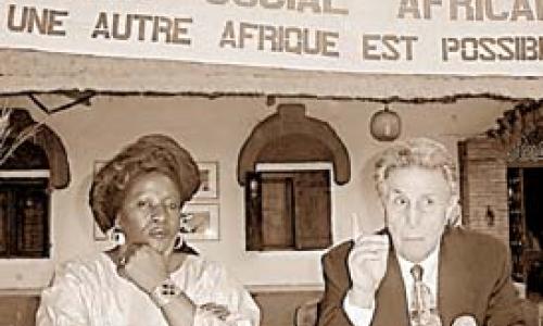 Two of the central figures at the African Social Forum in Bamako: Ms. Aminata Traoré and Mr. Ahmed Ben Bella.  Photo : ©Joan Baxter