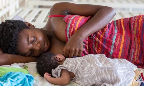 Mother breastfeeding her newborn child at the Mother and Child Health Center in Bumbu, Kinshasa, DRC