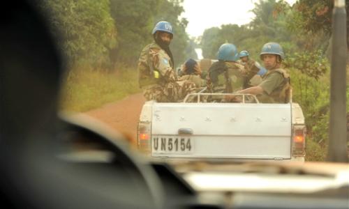 MONUSCO troops providing an armed escort. Photo: Guy Oliver/IRIN