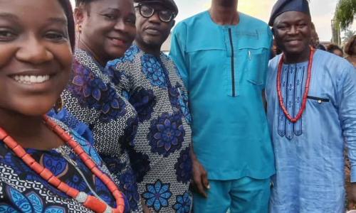 Mr. Ajao at a local ceremony with some Ekpoma residents. Right is Dr. Okhilua.