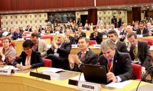 Delegates applaud the adoption of the Addis Ababa Action Agenda at the Third Financing for Development Conference which concluded on 16 July