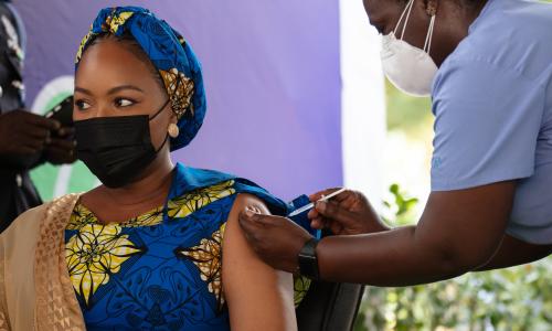 Second Lady of Ghana receives COVID-19 vaccine.