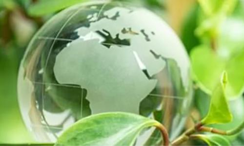 Graphic of green globe and green foliage