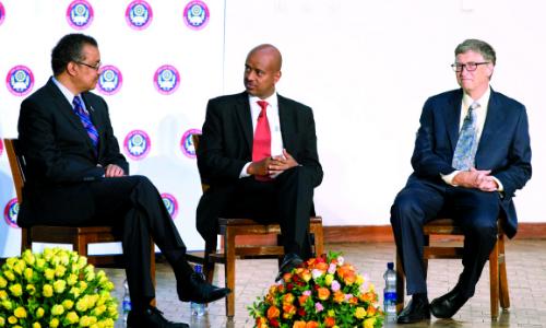 Haddis Tadesse, middle, with Ethiopian Minister of Foreign Affairs, Tedros Adhanom, left, and  Bill Gates.