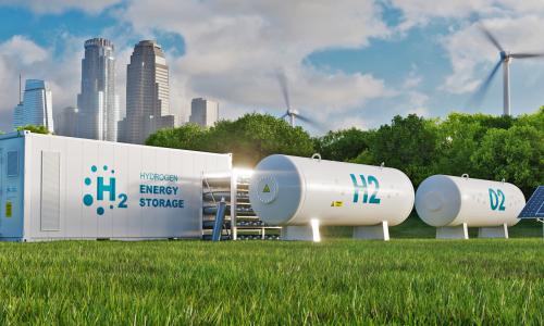 3D rendering of a concept of an energy storage system based on electrolysis of hydrogen.