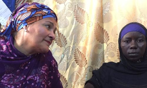 In Bol, Chad, the Deputy Secretary-General, Amina Mohammed (l) meets Halima Yakoy Adam who survived a Boko Haram suicide bombing mission.