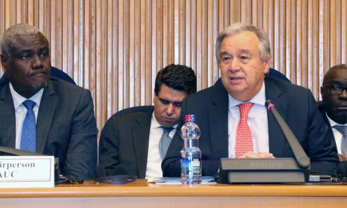 Secretary-General António Guterres (right) addresses a peace and security in Africa session
