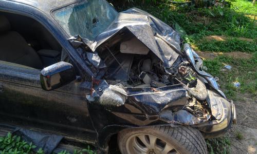 A car involved in an accident.