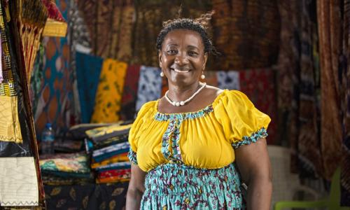 Betty Mtehemu, Deputy Chairperson of Fabric Clothes Sector, and Chairperson of the Women’s Union in Dar es Salaam’s Mchikichini Market.