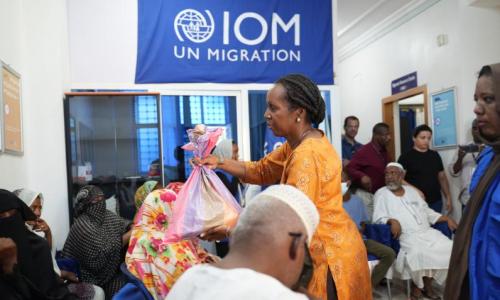 Clementine Nkweta-Salami, United Nations Resident and Humanitarian Coordinator Sudan, visits Wad Sherife camp in Kassala, the Sudan, July 2023. 