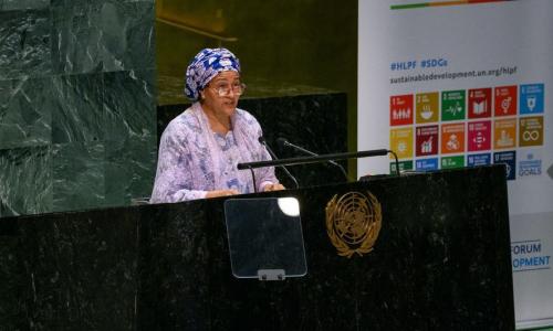 Photo of UN Deputy Secretary-General Amina Mohammed addresses the opening of the High-level Political Forum 2024.