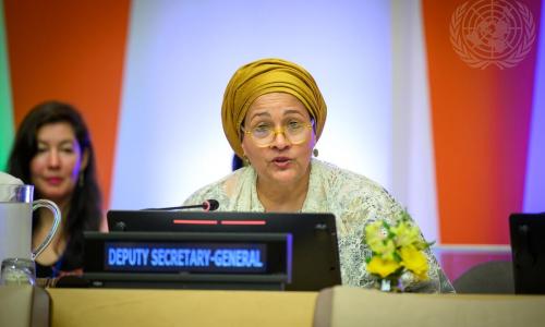 Photo of Deputy Secretary-General Amina Mohammed speaks during the event "Keeping the SDG Promise: Pathways to Acceleration" during the High-level Political Forum 2024.