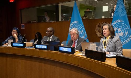 Secretary-General António Guterres (second from right) hosts a meeting on Climate and Just Transition convened with Luiz Inácio Lula da Silva (not pictured), President of Brazil.