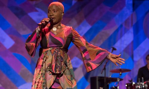 Angélique Kidjo performs in a concert.  
