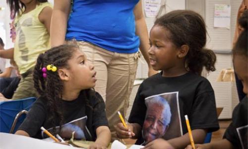 Children of ProjectArt, a Harlem, New York summer arts camp, create Nelson Mandela inspired art and messages for peace