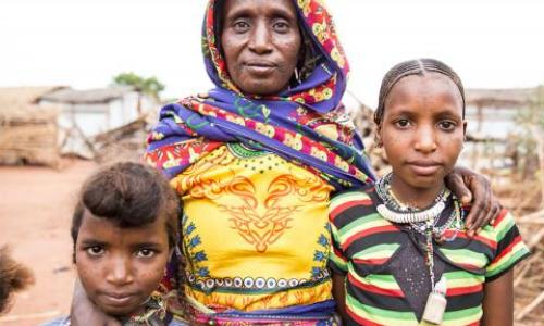Woman with two children.