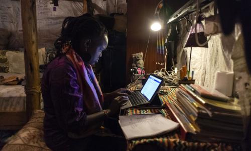 A student takes part in a virtual learning during COVID-19