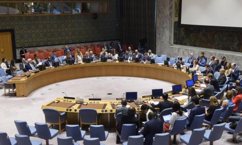 A wide view of the UN Security Council chamber