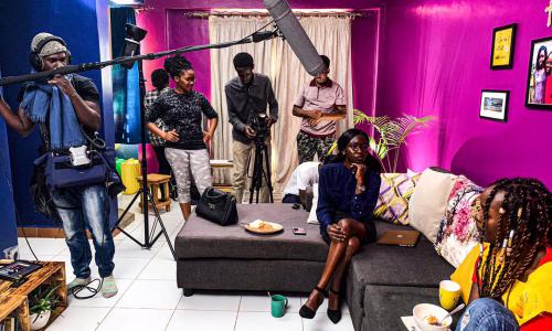 Daisy Masembe (second left), her crew and actors.