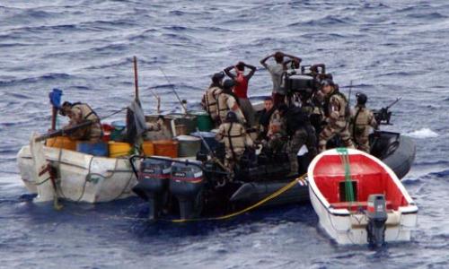 Suspected Somali pirates are apprehended by a patrol of the EUNAVFOR