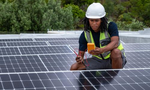Technician with solar panels.