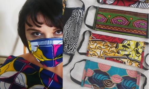 Ms Mounia Lazali modeling the facemasks she has crafted