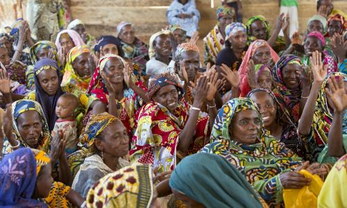 Women at a meeting held at the UN Women multipurpose centre in the Ngam refugee camp, Cameroon