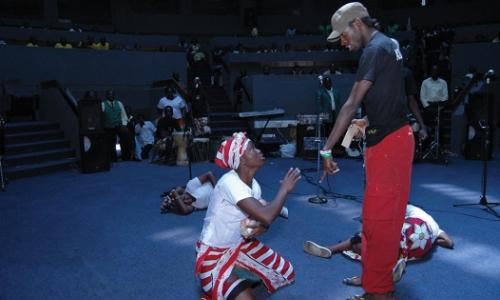 Actors in a skit depicting violence against women. The vice  is on the increase in Zimbabwe and other countries in Africa.Photo: Joseph Mathenge