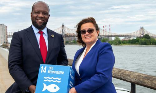 Ambassadors Martin Kimani of Kenya and Ana Paula Zacarias of Portugal at UN Headquarters